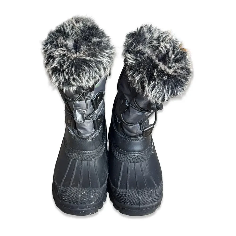 Dream Pairs Kids Waterproof Snow Boots Grey Black Faux Fur Lined Winter‎ US 1